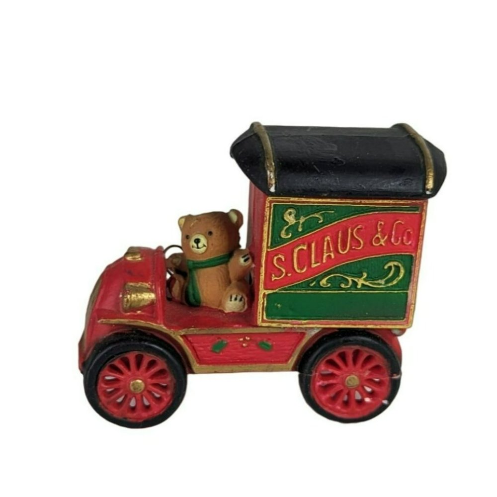 Vintage Teddy Bear Driving S. Claus & Co Truck Plastic Christmas Ornament